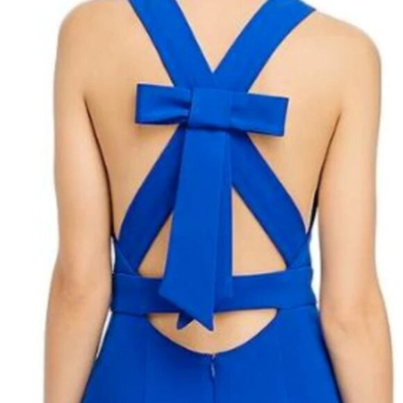 AQUA FORMAL Stretch Bow-Back V Neck Full-Length Formal Evening Gown Dress 0 Blue - Picture 2 of 8